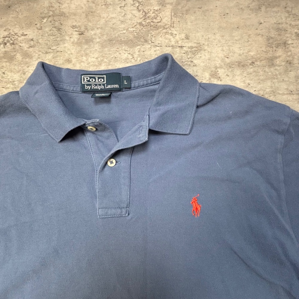 Polo Ralph Lauren Polo Shirt Large Blue Short Sleeve Red Pony Pique Cotton